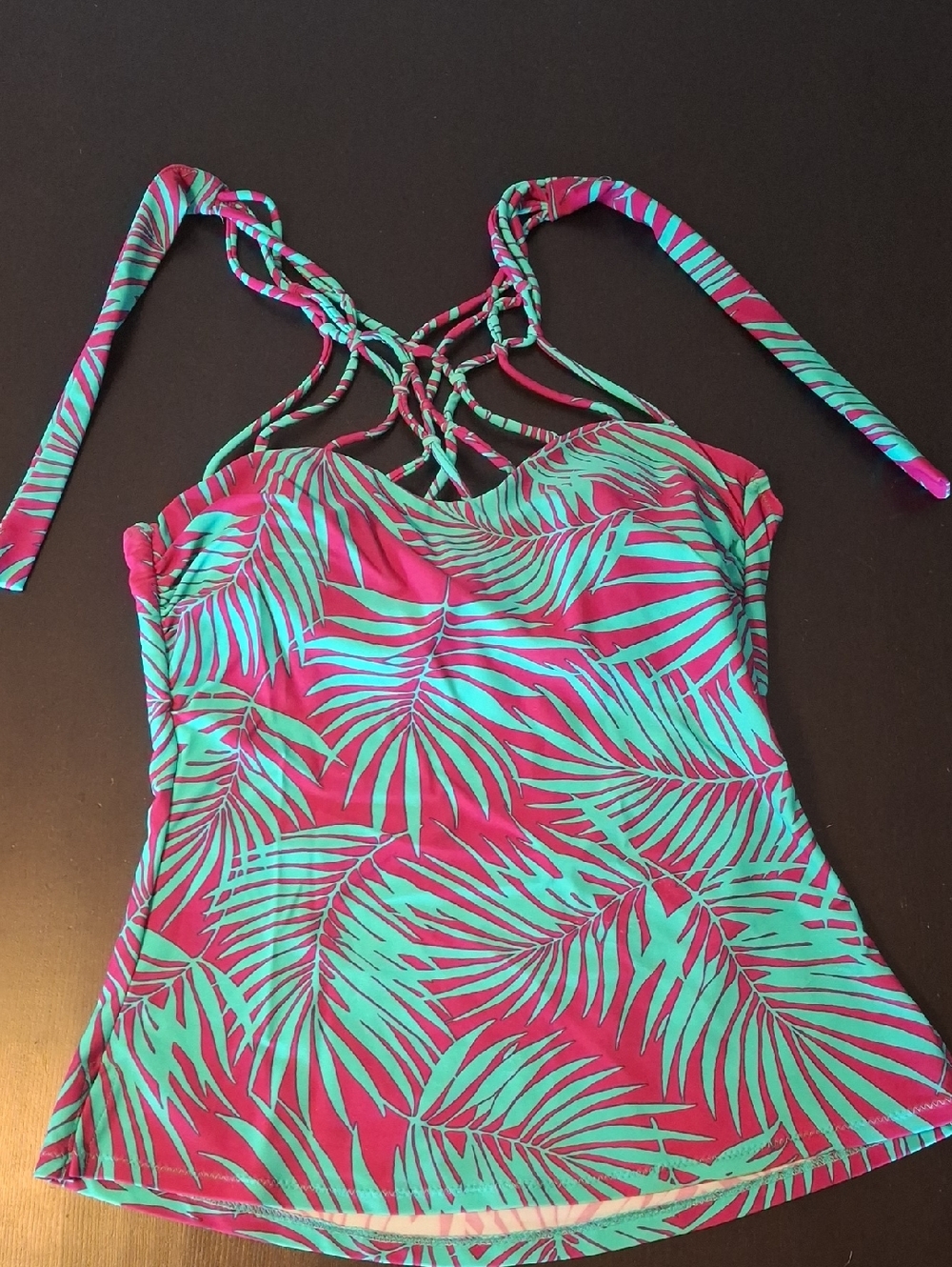 Leilani Paradise Macrame Tankini Top - Tropical Palm Leaf Print Sz 6